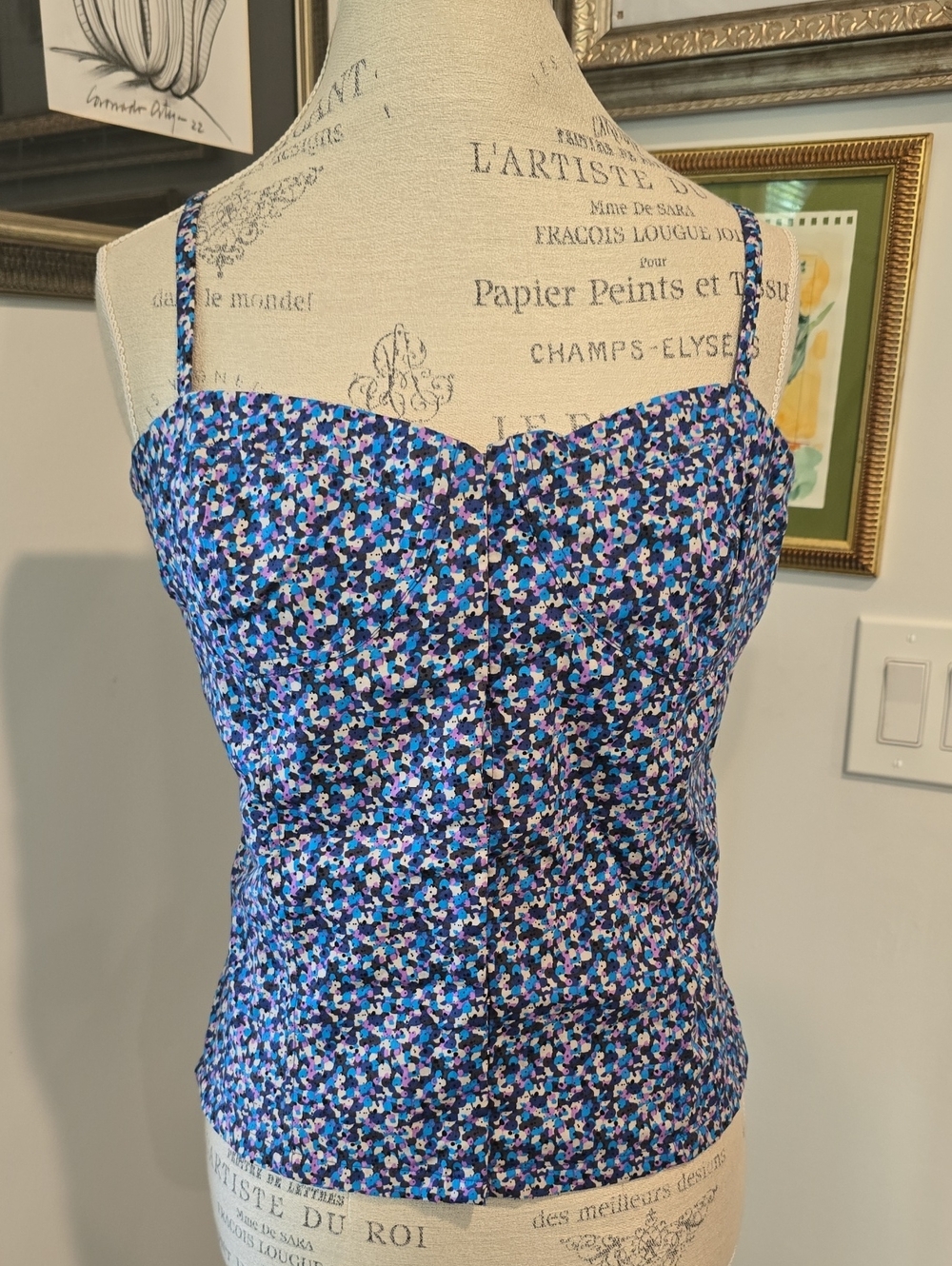 Floral Blue Sweetheart Corset Tank Top